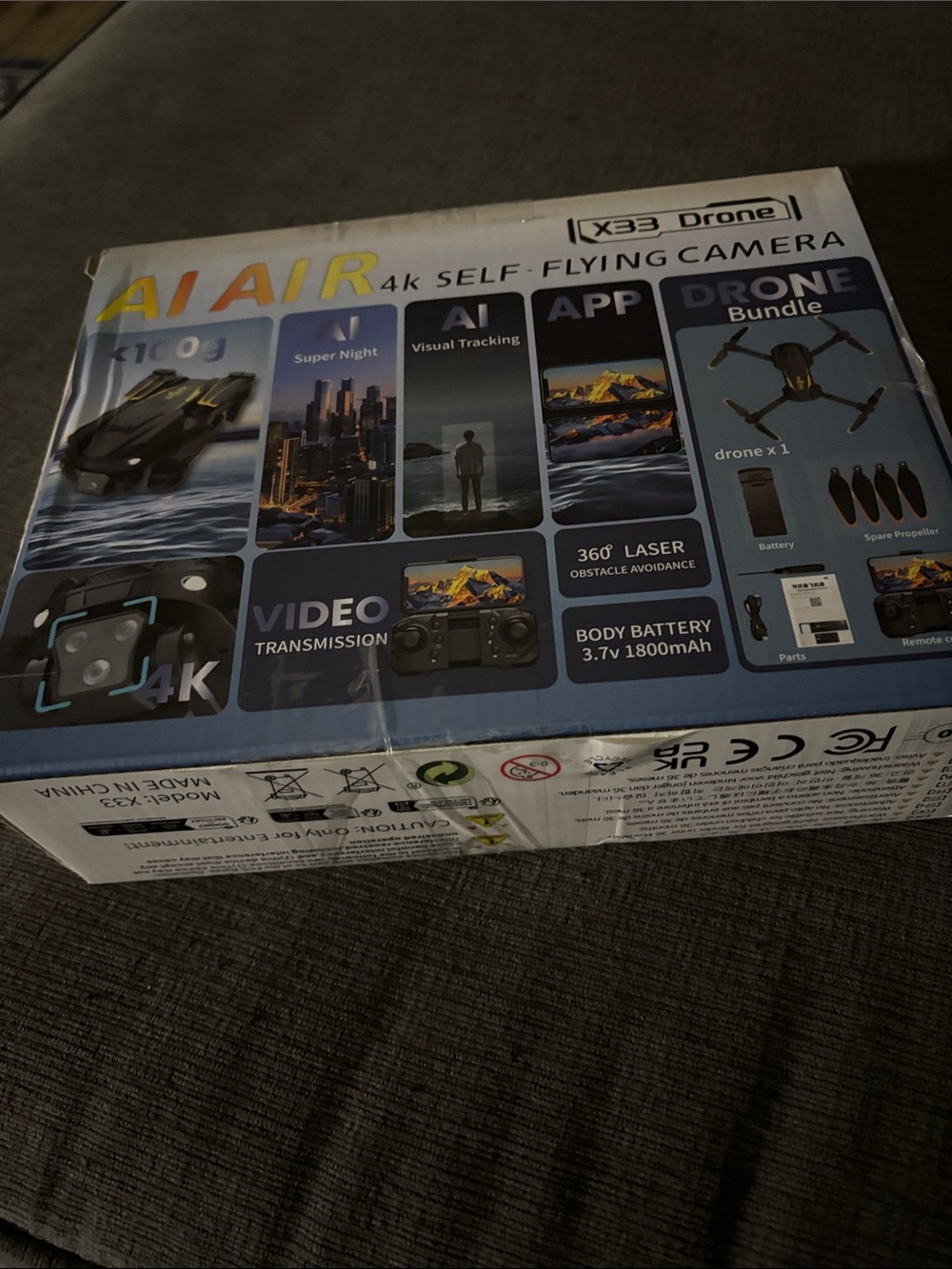 AI Air X33 4K Self-Flying Camera Drone - Black